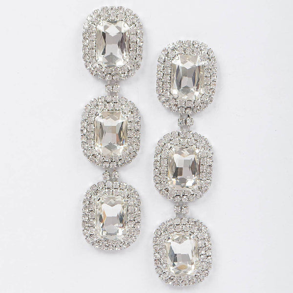 Rhinestone Dangle Earring: Silver