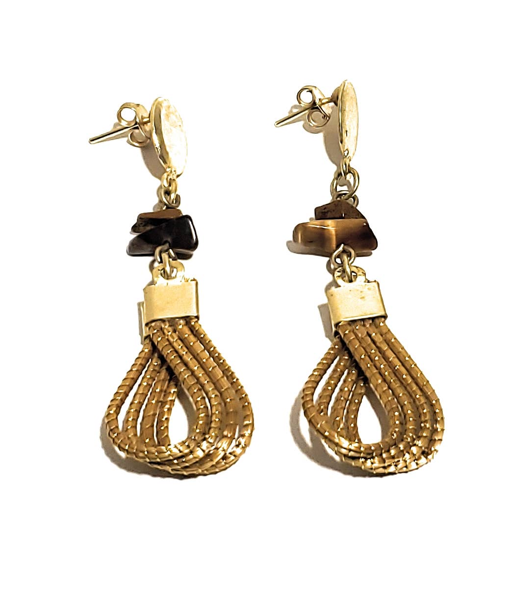 Item# GGE-3076 - Golden Grass Earrings with Natural Stones