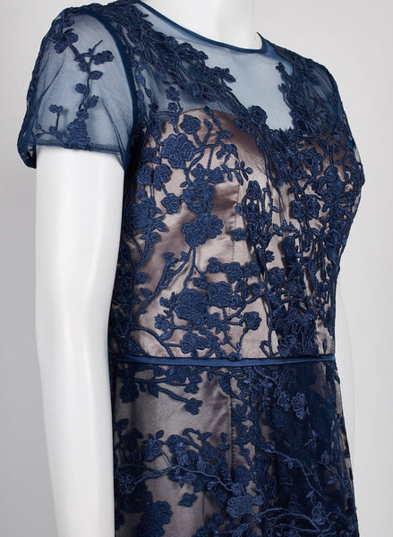 Navy Lace Gown with Nude Liner