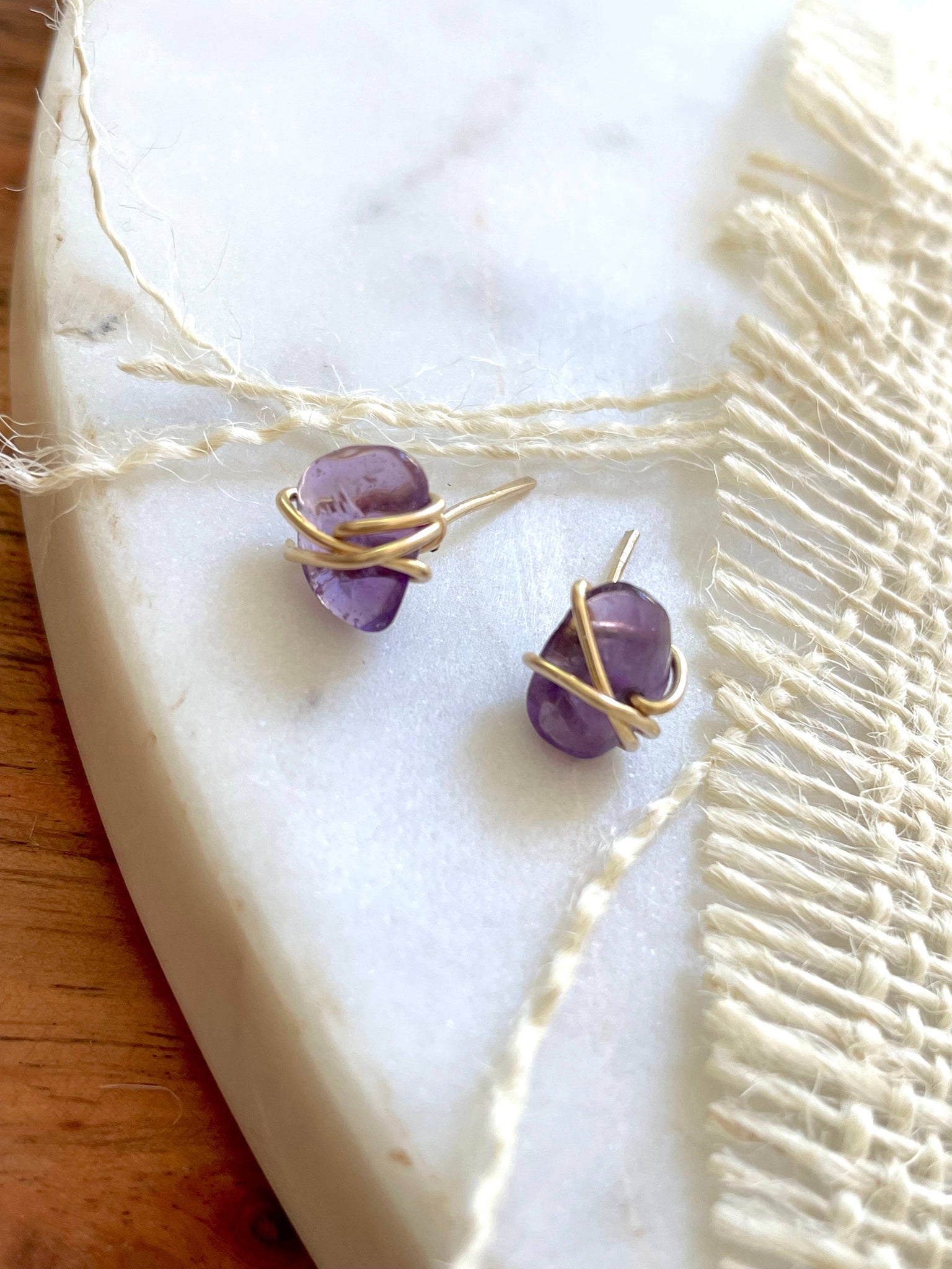 The Baela Stud - Wire Wrapped Amethyst Chip Stud Earrings