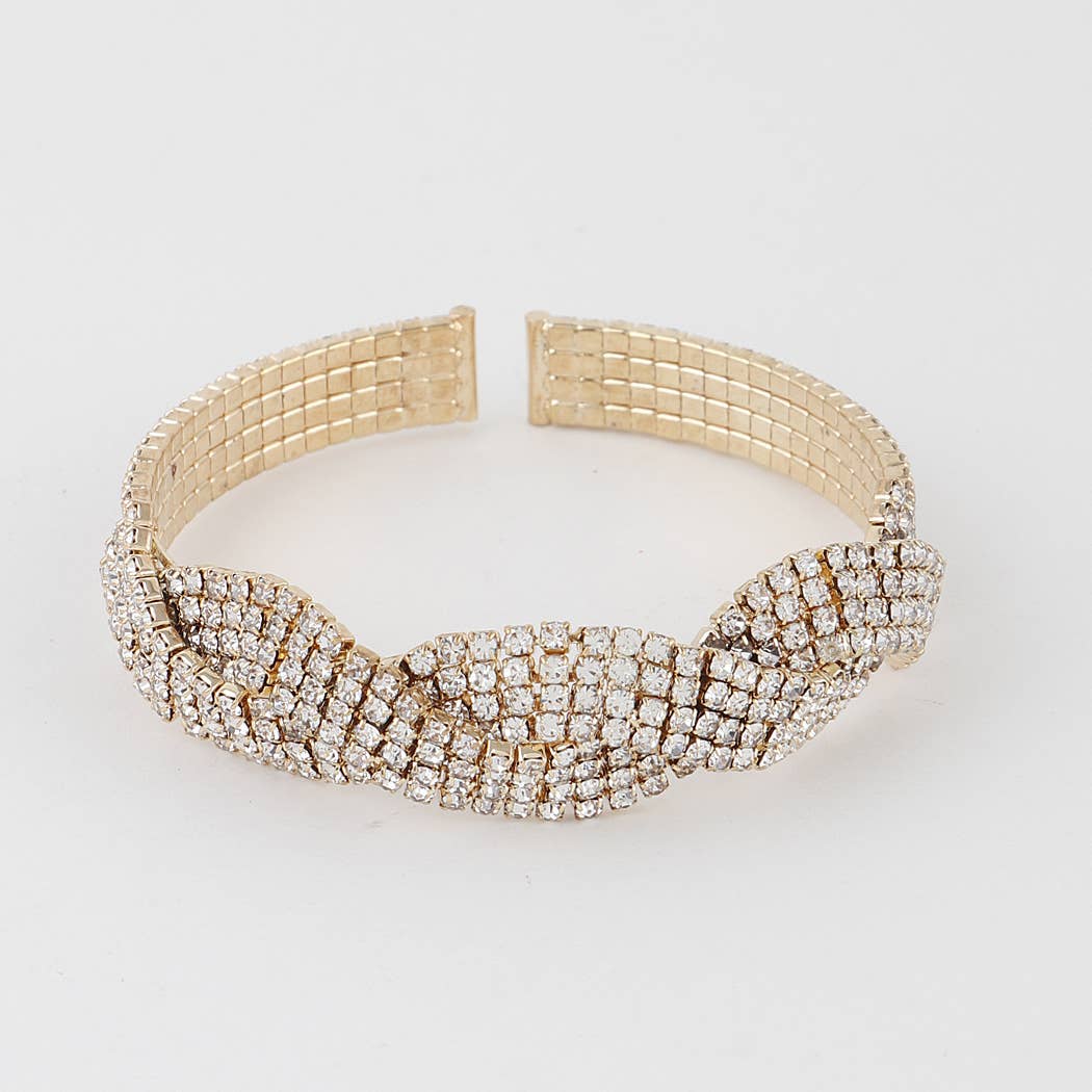 Twisted Rhinestone Cuff Bracelet: Gold Clear