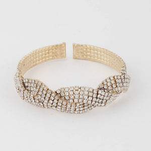 Twisted Rhinestone Cuff Bracelet: Gold Clear