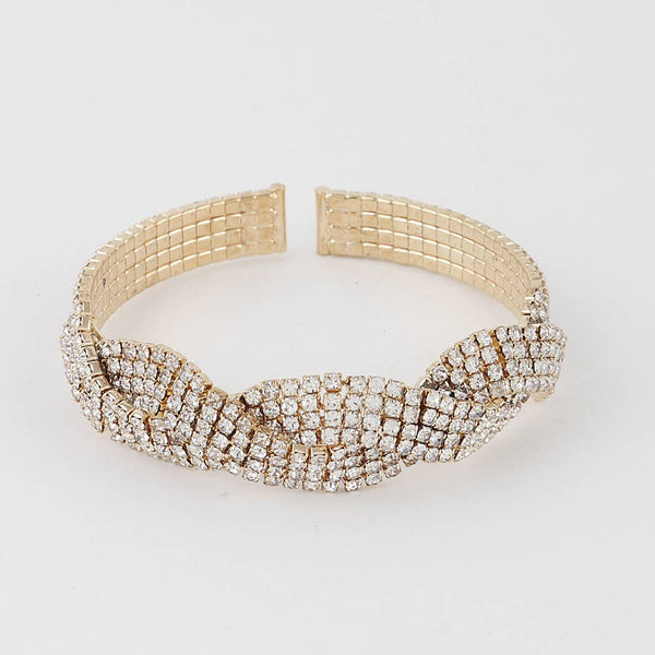 Twisted Rhinestone Cuff Bracelet: Gold Clear