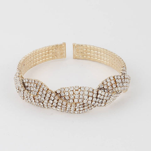 Twisted Rhinestone Cuff Bracelet: Gold Clear
