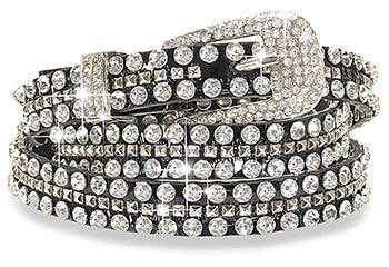 Leather Rhinestone Skinny Belt: Medium34-38in