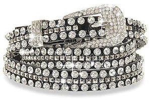 Leather Rhinestone Skinny Belt: Medium34-38in