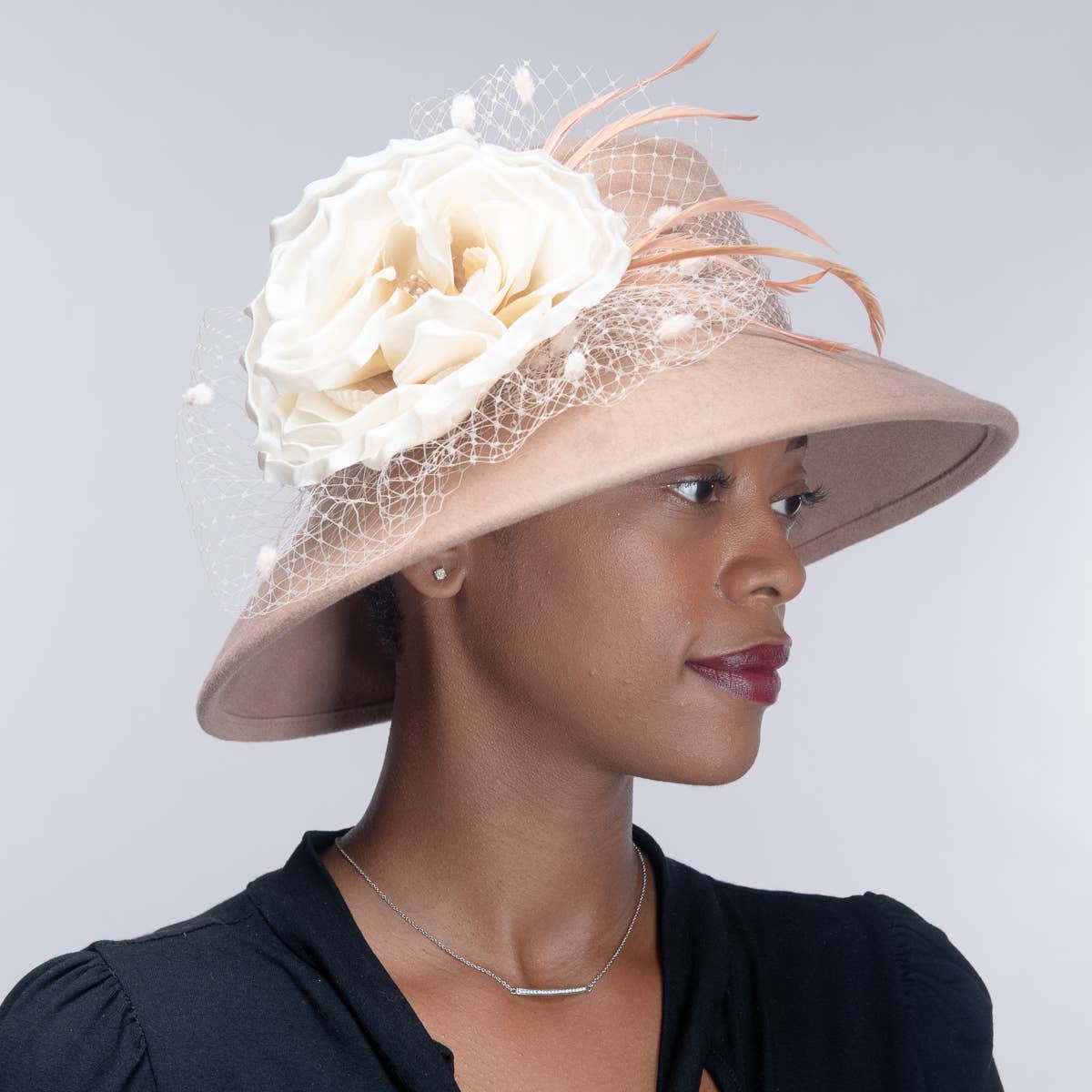 400788 Silk Flower Lamp Shape Wool Felt Hats: Felt / CAMEL