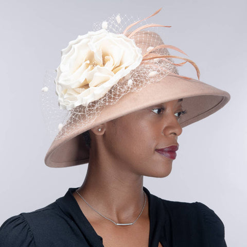 400788 Silk Flower Lamp Shape Wool Felt Hats: Felt / CAMEL