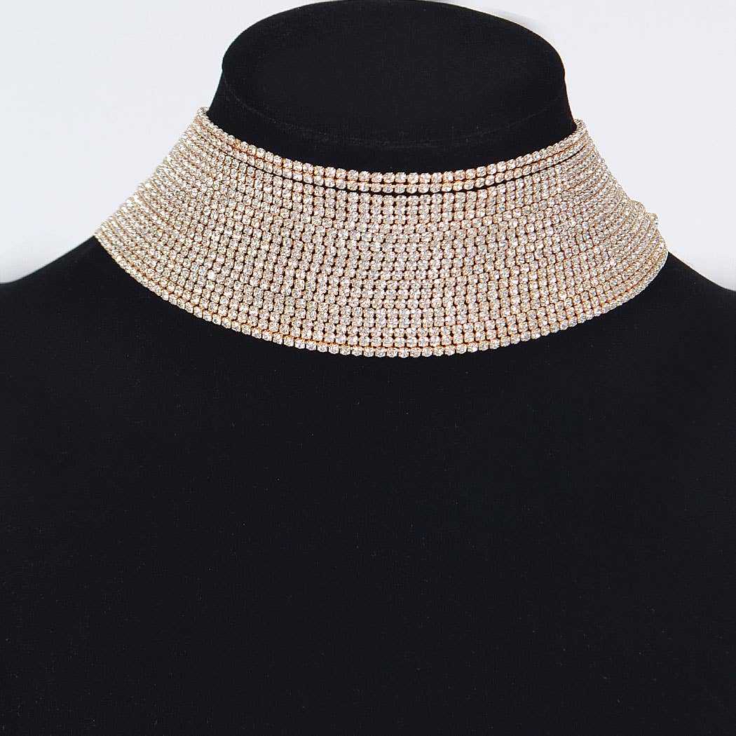Thick Rhinestone Choker Necklace: Silver