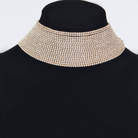 Thick Rhinestone Choker Necklace: Silver