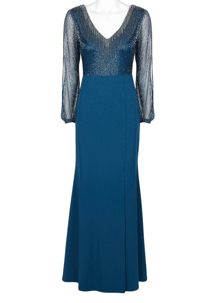 Deep Blue Embellished Crepe Gown