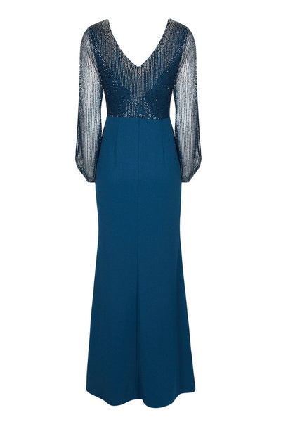 Deep Blue Embellished Crepe Gown