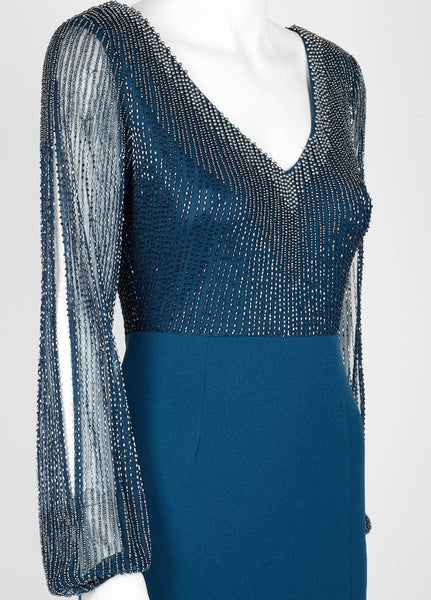 Deep Blue Embellished Crepe Gown