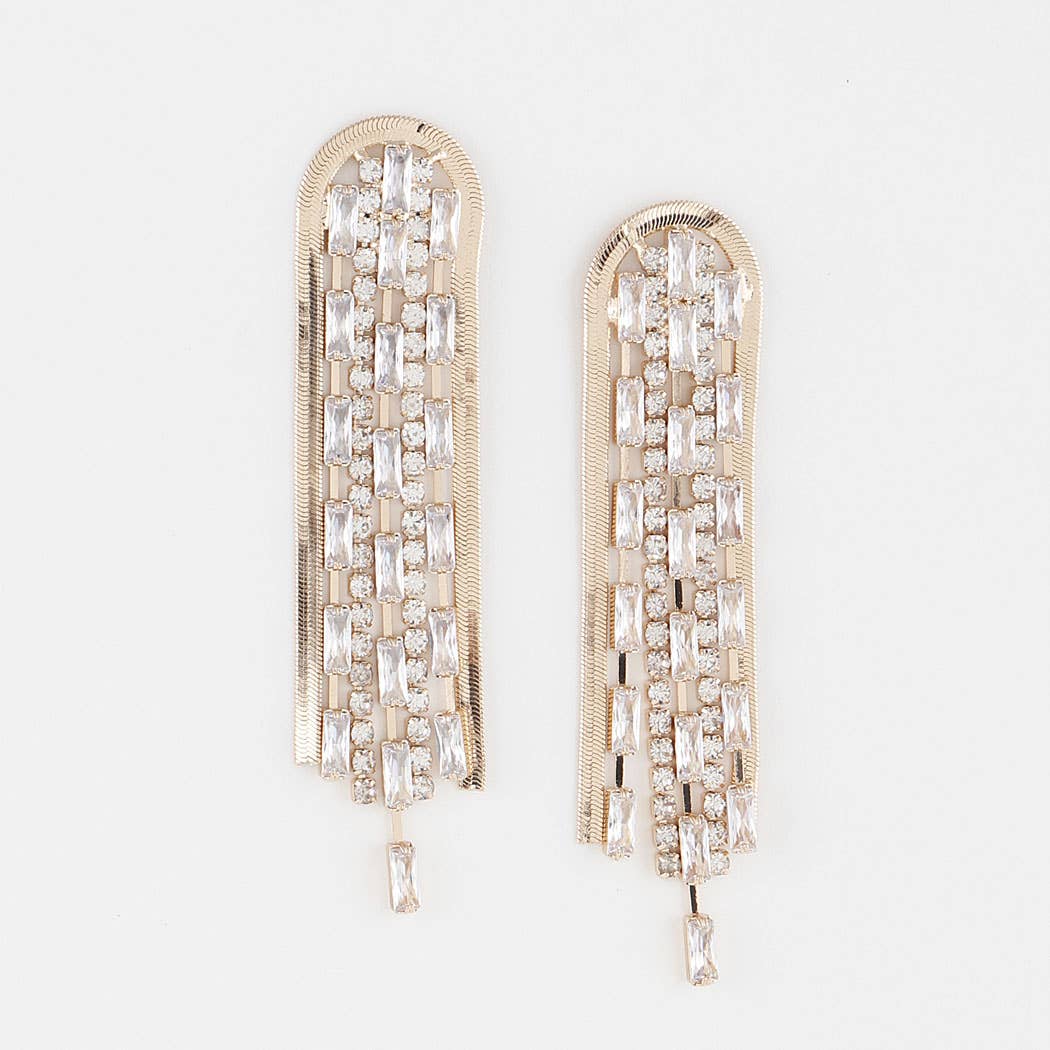 Jewel Crystal Frame Drop Earrings: Gold Clear