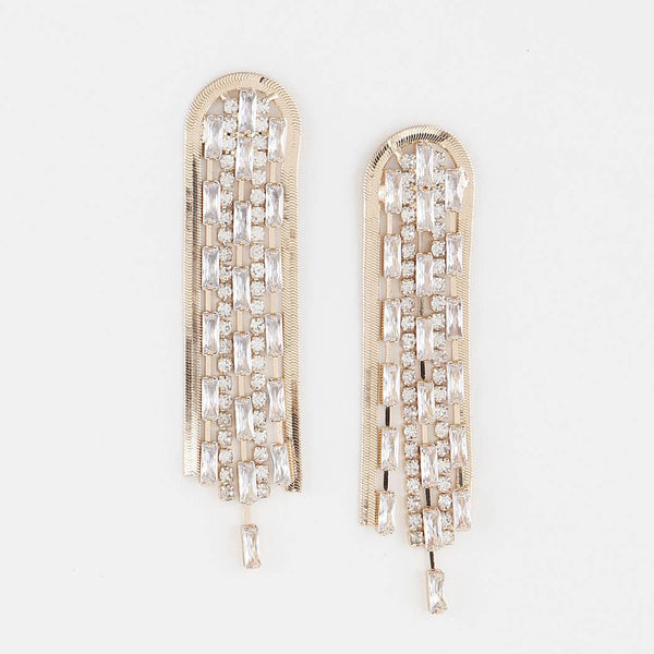 Jewel Crystal Frame Drop Earrings: Gold Clear