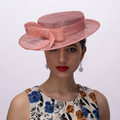 Sinamay Sailor Hat With Sinamay Bow with elastic attachment: Pink