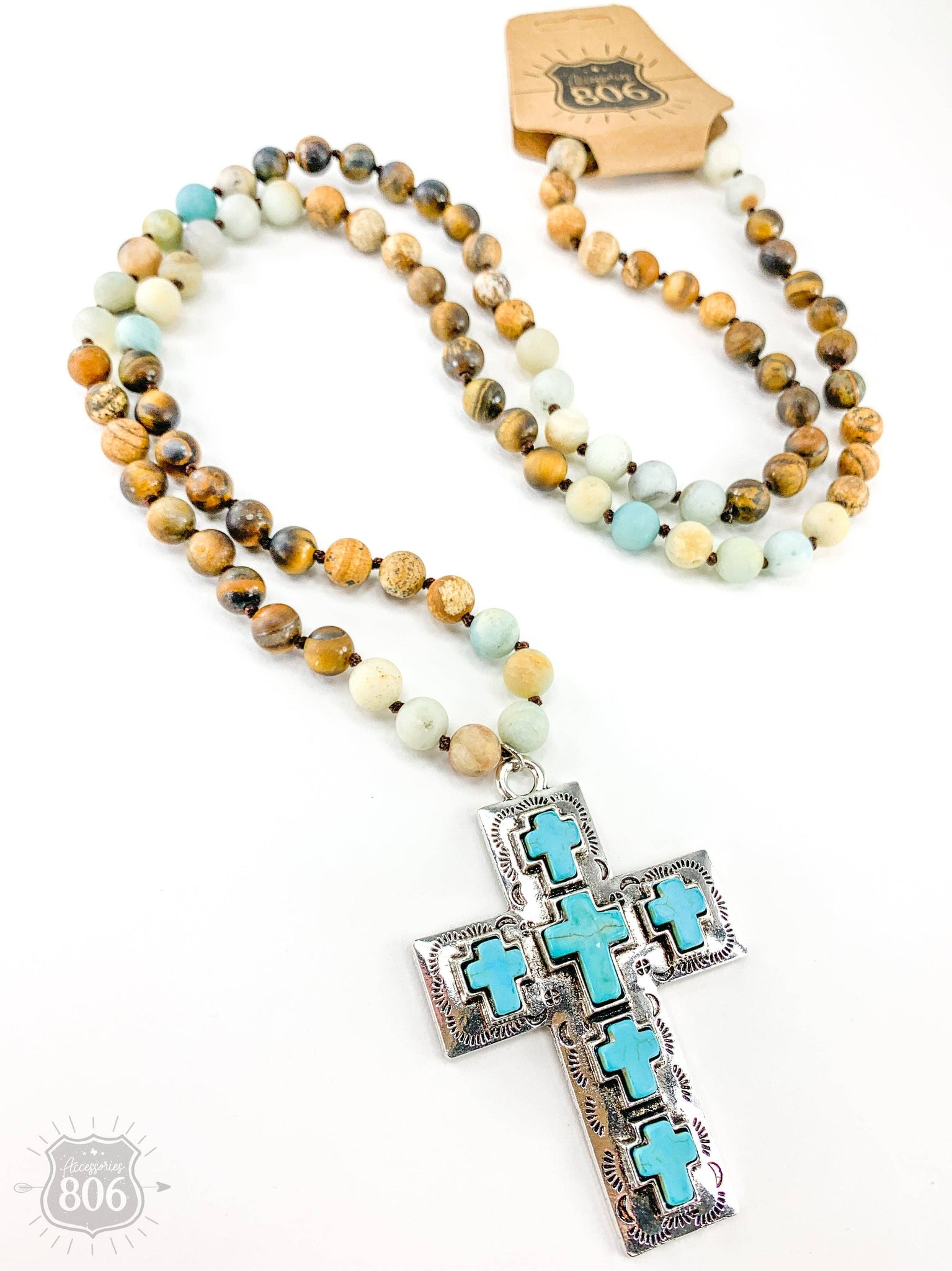 806-N030 * Large cross on beaded necklace