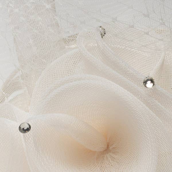 5876H Large Crinoline Rose Bow & Beaded Trim On Headband: IVORY
