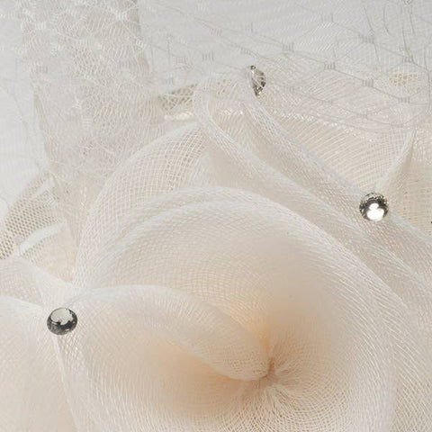 5876H Large Crinoline Rose Bow & Beaded Trim On Headband: IVORY