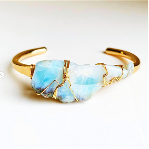 Turquoise Cuff- Crystal Larimar Jewelry- Crystal Bracelet