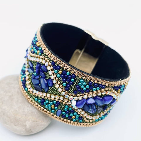 Bohemian Handmade Gravel Beads Magnetic Buckle Bangle: 4