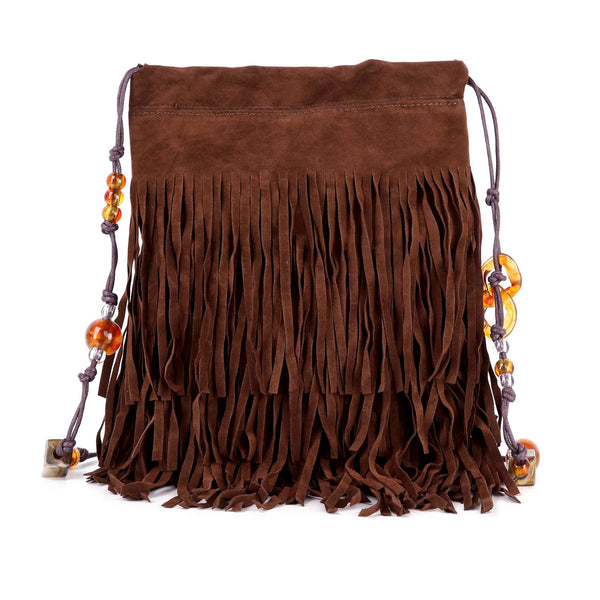 Boho Fringe Shoulder Bag: Coffee