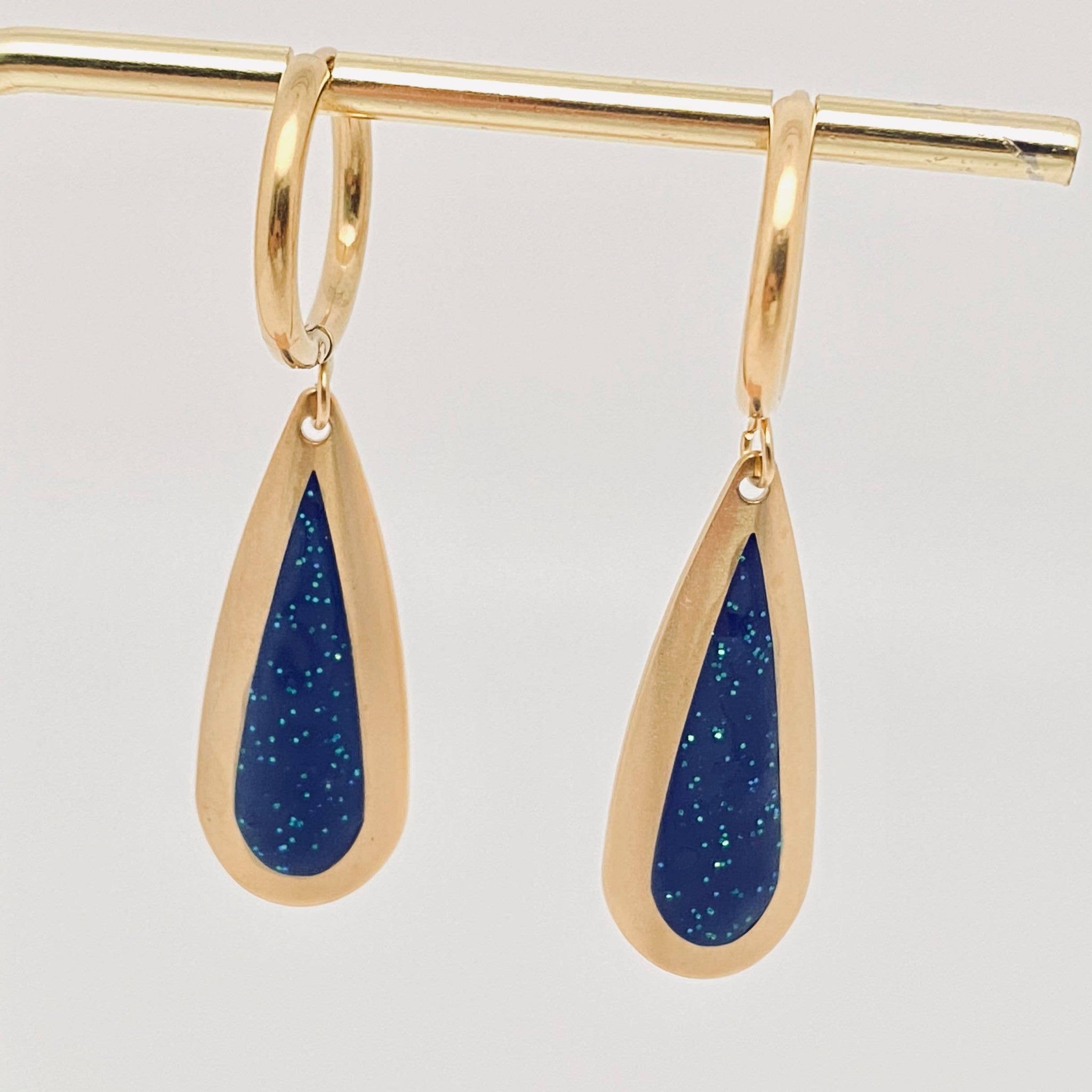 Enamel Drop-shaped Pendant Stainless Steel Huggie Earring