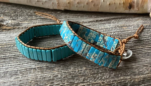 Bracelet single wrap turquoise squared