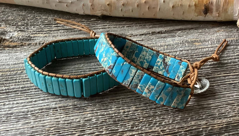Bracelet single wrap turquoise squared