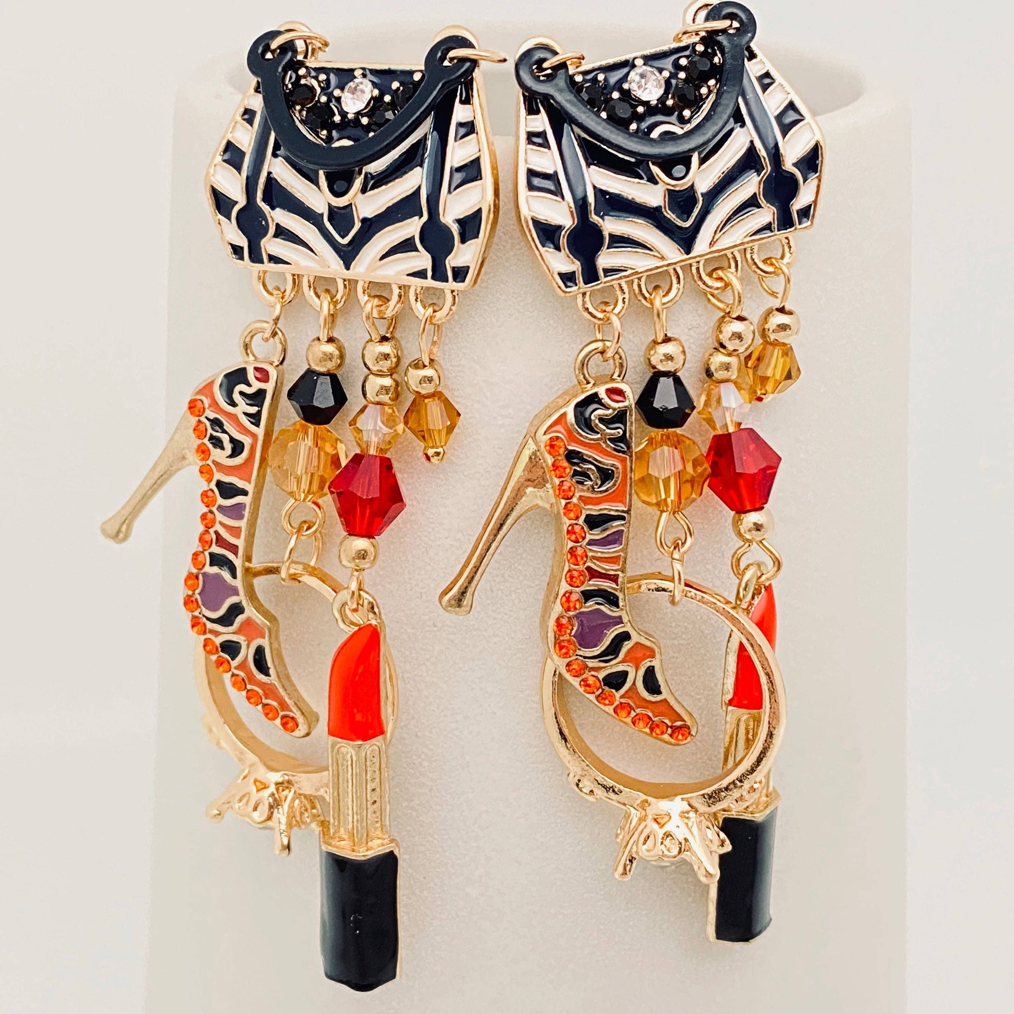 Ladies' Enamel Bag Lipstick High Heel Pendant Earrings: As shown in the figure