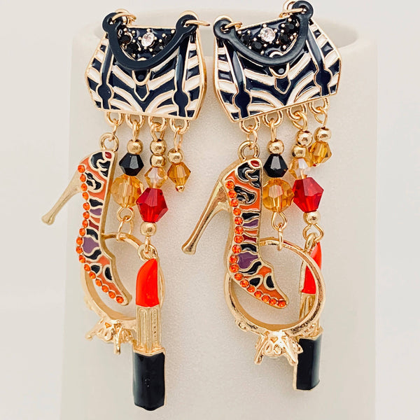 Ladies' Enamel Bag Lipstick High Heel Pendant Earrings: As shown in the figure