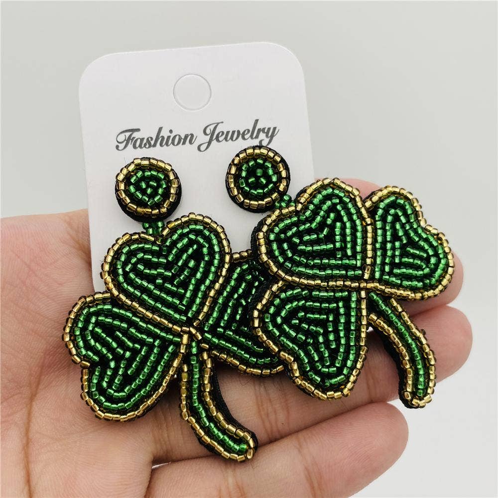 Clover Bead Earrings Hand-woven Stud Earrings: Gold