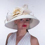 400783 Silk Flower Bow Down Brim Wool Felt Hats: IVORY / Felt