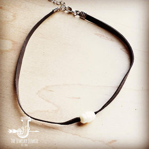 Floating Pearl on Brown Leather Choker Necklace 229r