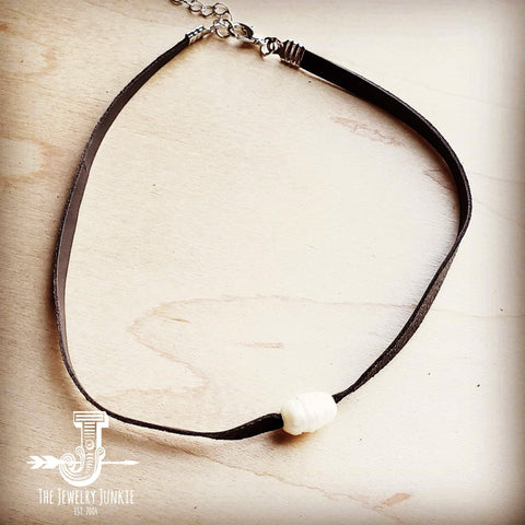 Floating Pearl on Brown Leather Choker Necklace 229r