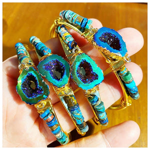 Druzy Crystal Cuff- Cuff Bracelet - Gem Stone Jewelry
