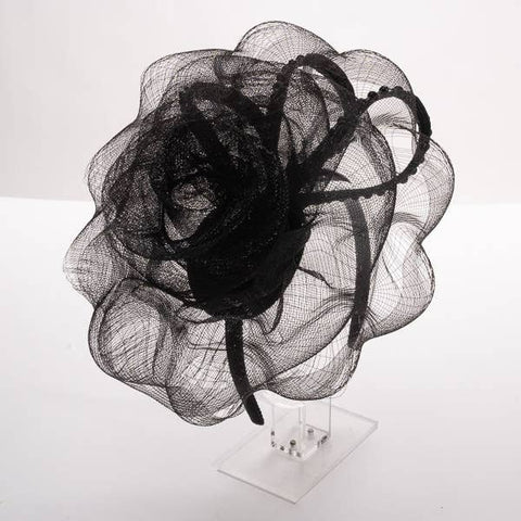 5876H Large Crinoline Rose Bow & Beaded Trim On Headband: BLACK