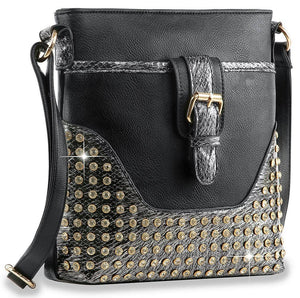 Decorative Rhinestone Crossbody Sling: Black