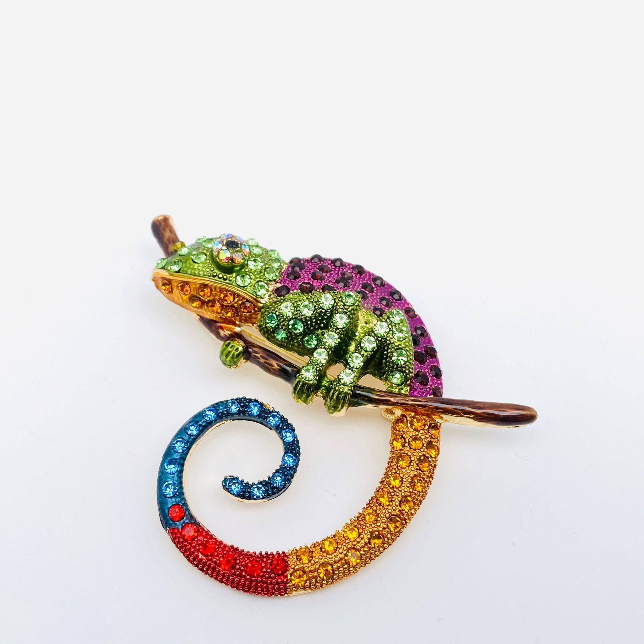 Colorful Rhinestone Chameleon Lizard Brooch: Purple